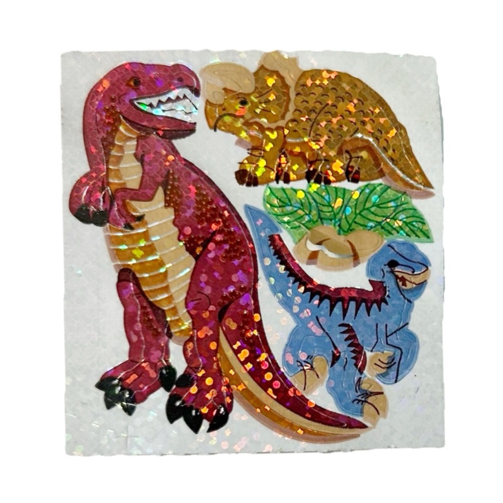 Vintage Sandylion Dinosaur Stickers Sparkly Holographic T-Rex Triceratops Rare